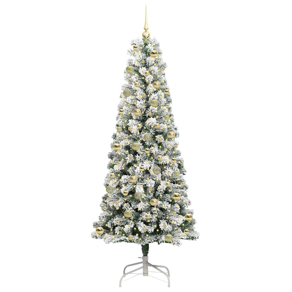 vidaXL Artificial Hinged Christmas Tree Green and White 210 cm