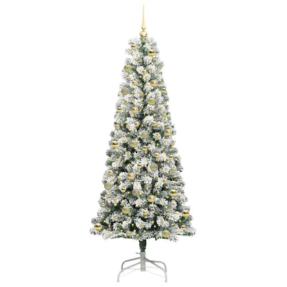 vidaXL Artificial Hinged Christmas Tree Green and White 210 cm