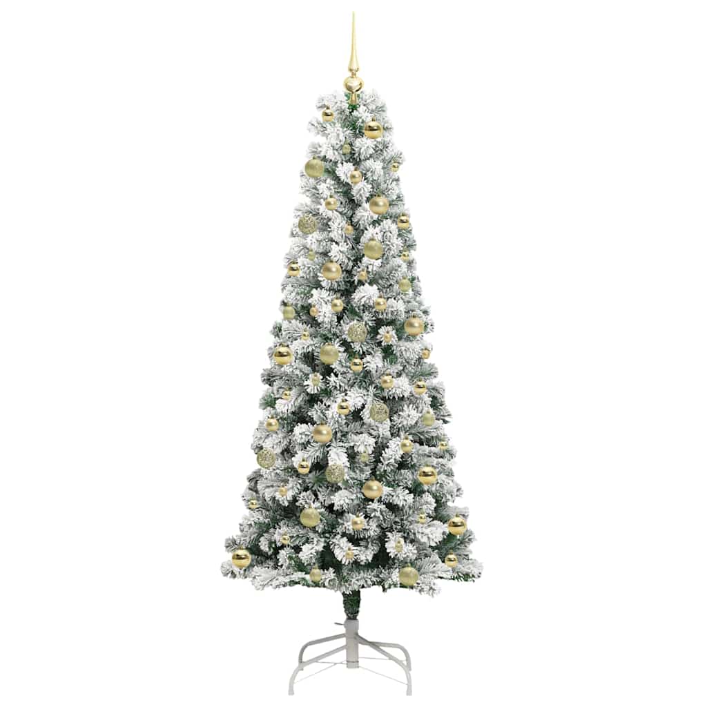 vidaXL Artificial Hinged Christmas Tree Green and White 210 cm