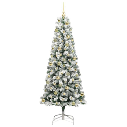 vidaXL Artificial Hinged Christmas Tree Green and White 210 cm
