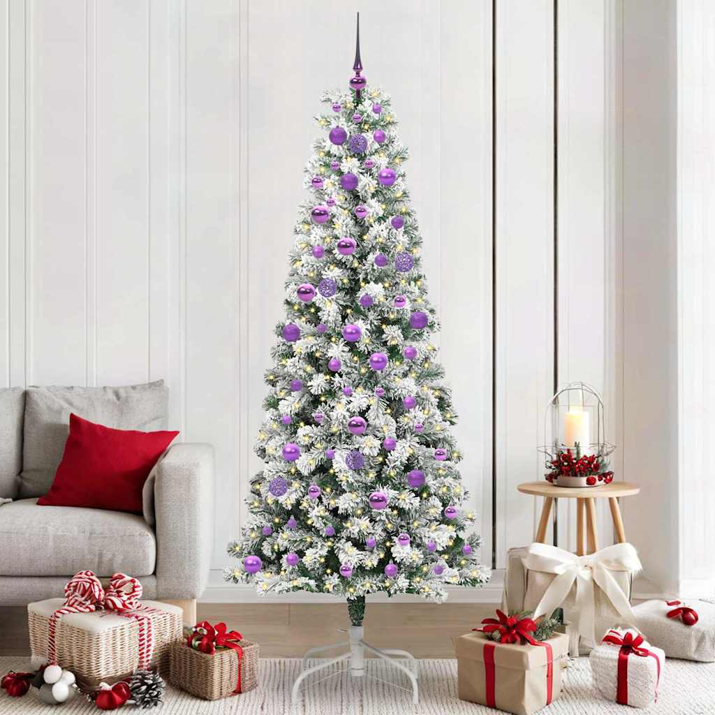 vidaXL Artificial Hinged Christmas Tree Green and White 210 cm