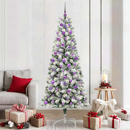 vidaXL Artificial Hinged Christmas Tree Green and White 210 cm