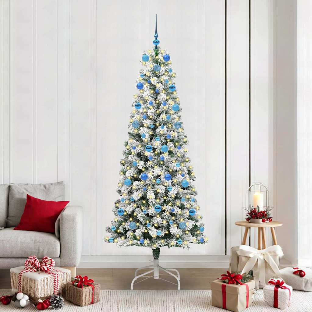 vidaXL Artificial Hinged Christmas Tree Green and White 210 cm