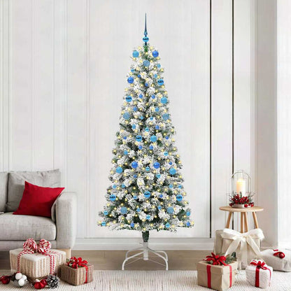 vidaXL Artificial Hinged Christmas Tree Green and White 210 cm