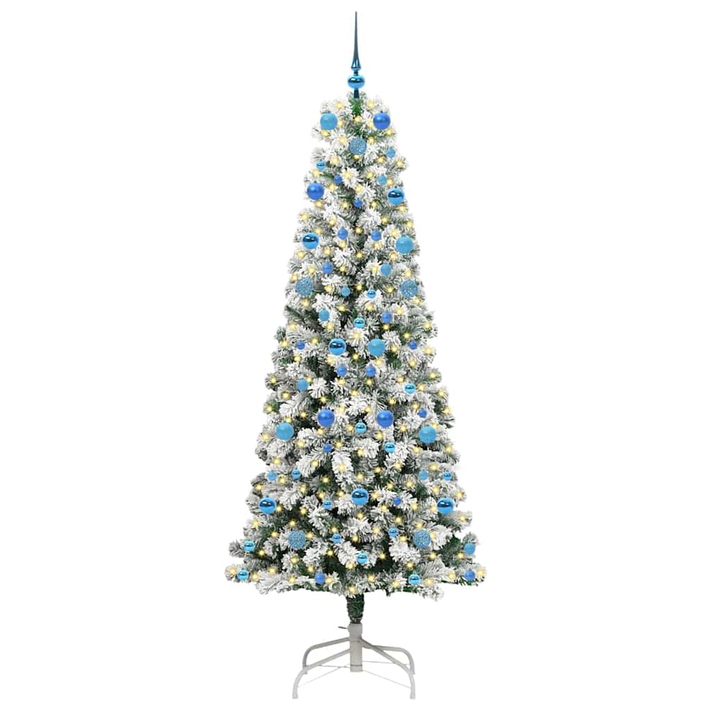 vidaXL Artificial Hinged Christmas Tree Green and White 210 cm