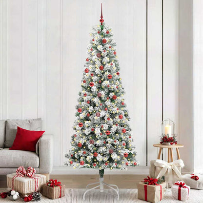 vidaXL Artificial Hinged Christmas Tree Green and White 240 cm
