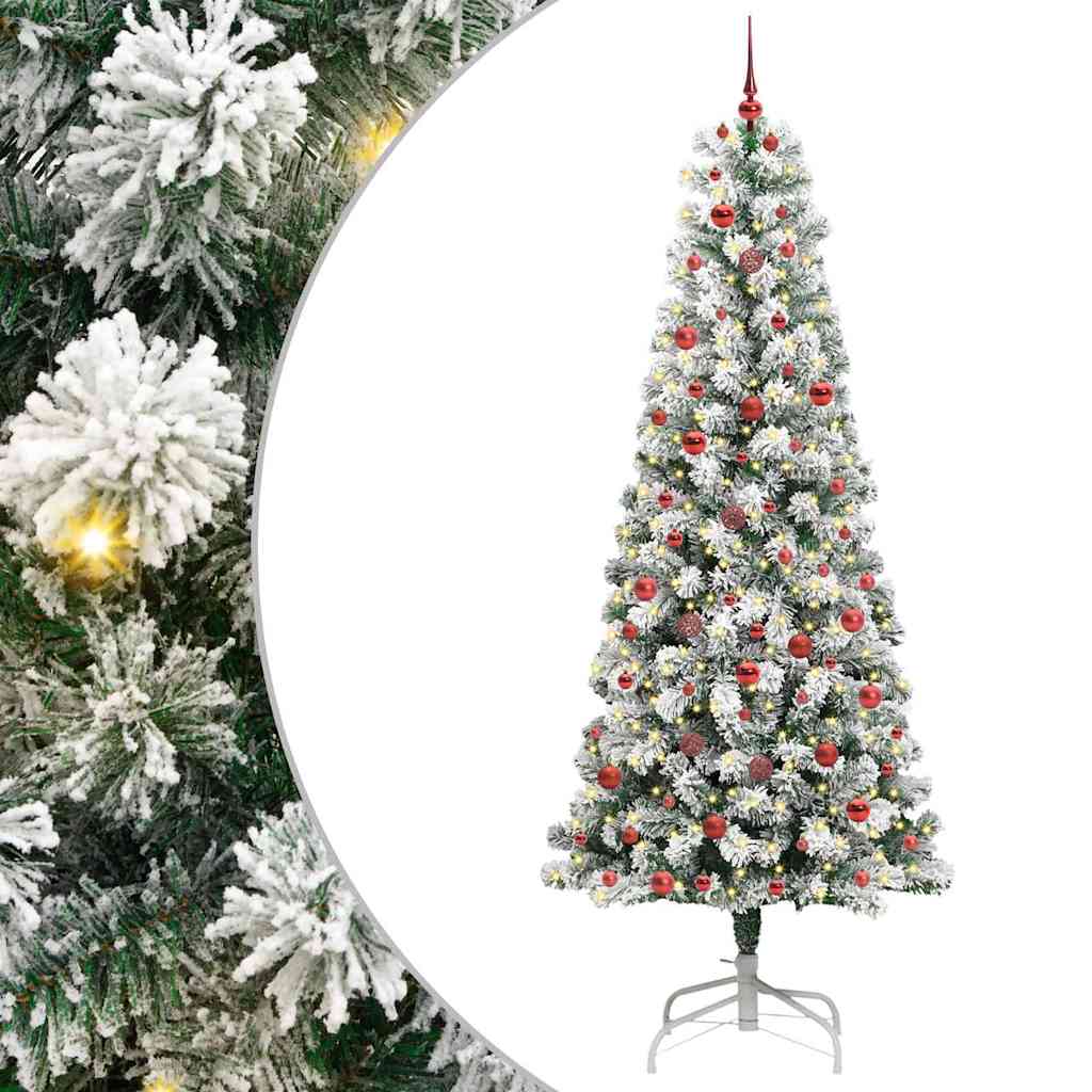 vidaXL Artificial Hinged Christmas Tree Green and White 240 cm