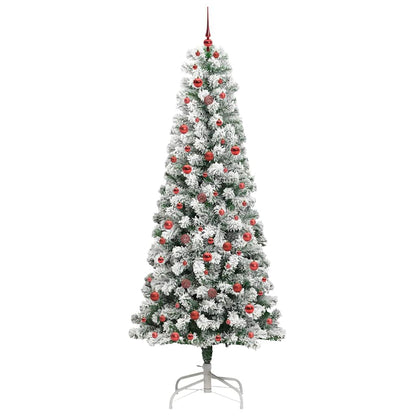 vidaXL Artificial Hinged Christmas Tree Green and White 240 cm