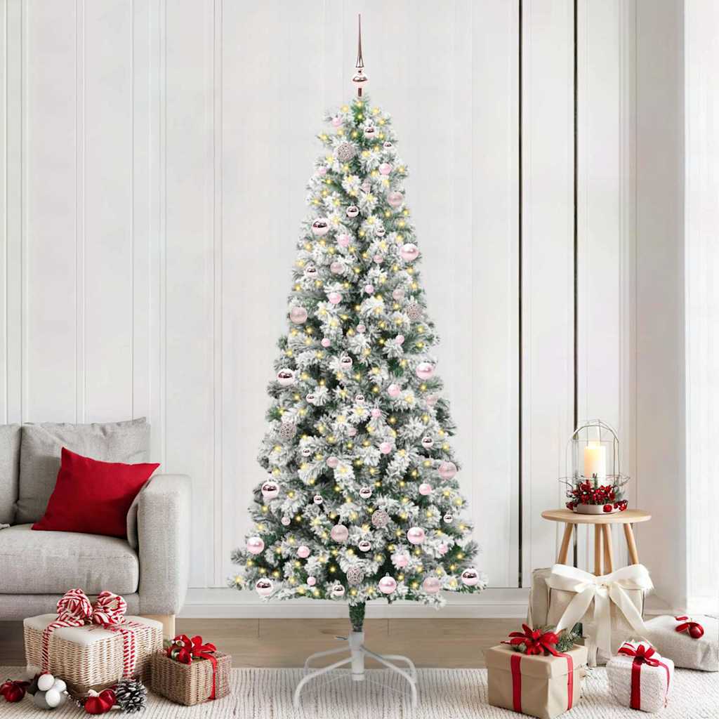 vidaXL Artificial Hinged Christmas Tree Green and White 240 cm