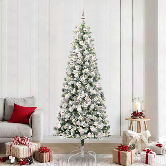 vidaXL Artificial Hinged Christmas Tree Green and White 240 cm