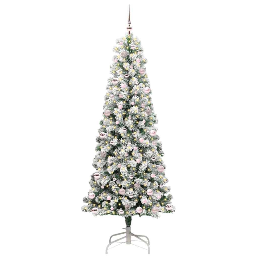 vidaXL Artificial Hinged Christmas Tree Green and White 240 cm