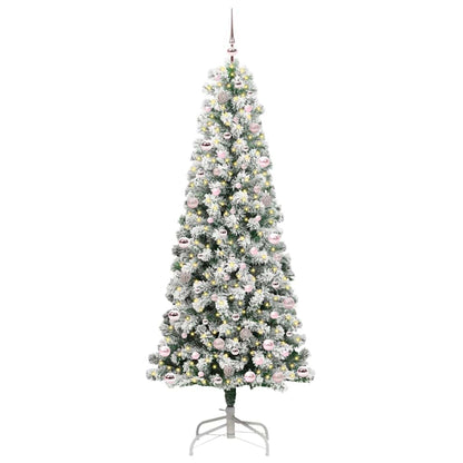 vidaXL Artificial Hinged Christmas Tree Green and White 240 cm