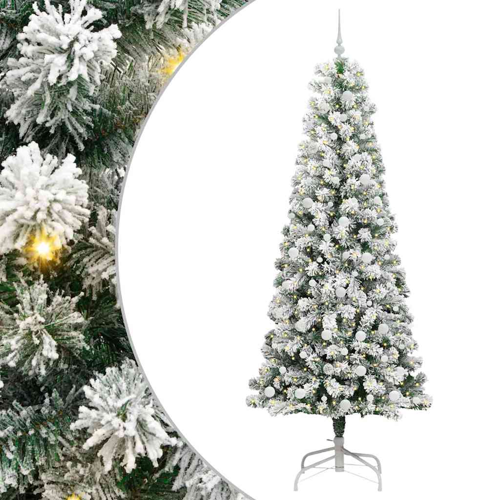 vidaXL Artificial Hinged Christmas Tree Green and White 240 cm