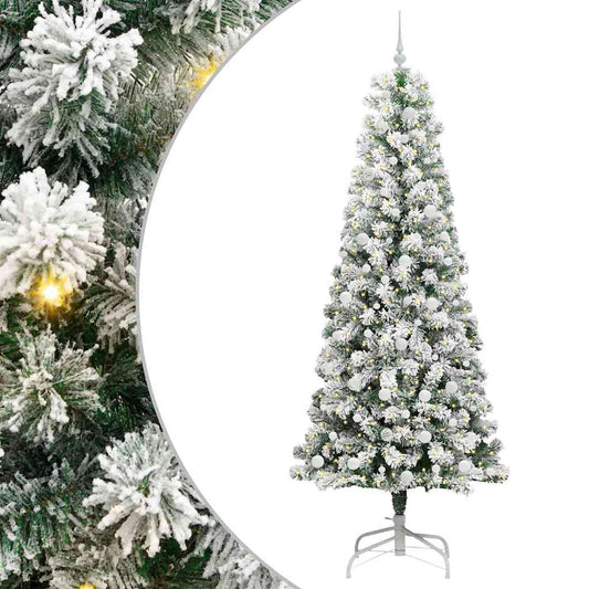 vidaXL Artificial Hinged Christmas Tree Green and White 240 cm
