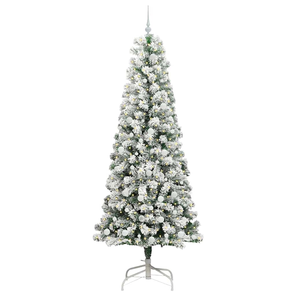vidaXL Artificial Hinged Christmas Tree Green and White 240 cm