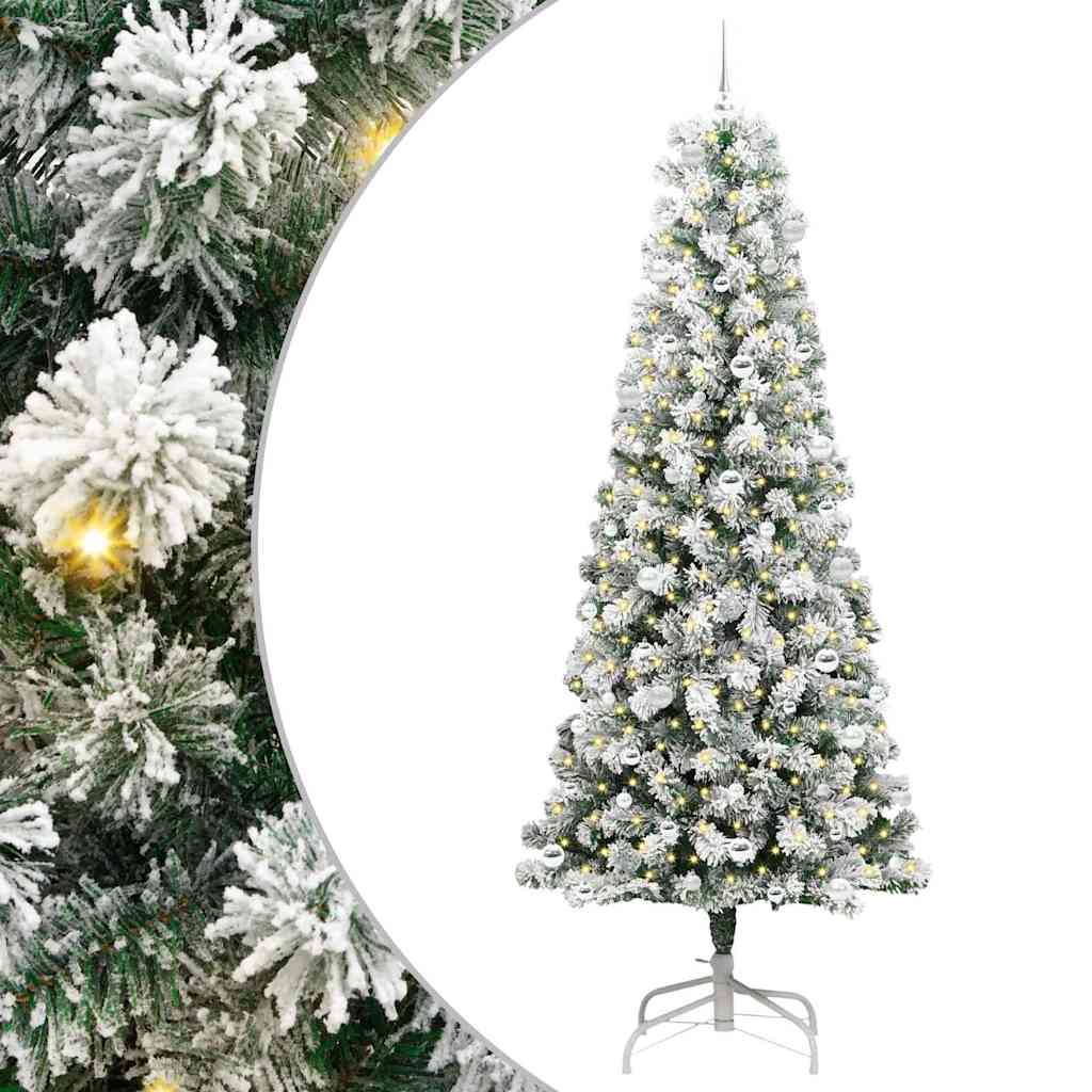 vidaXL Artificial Hinged Christmas Tree Green and White 240 cm