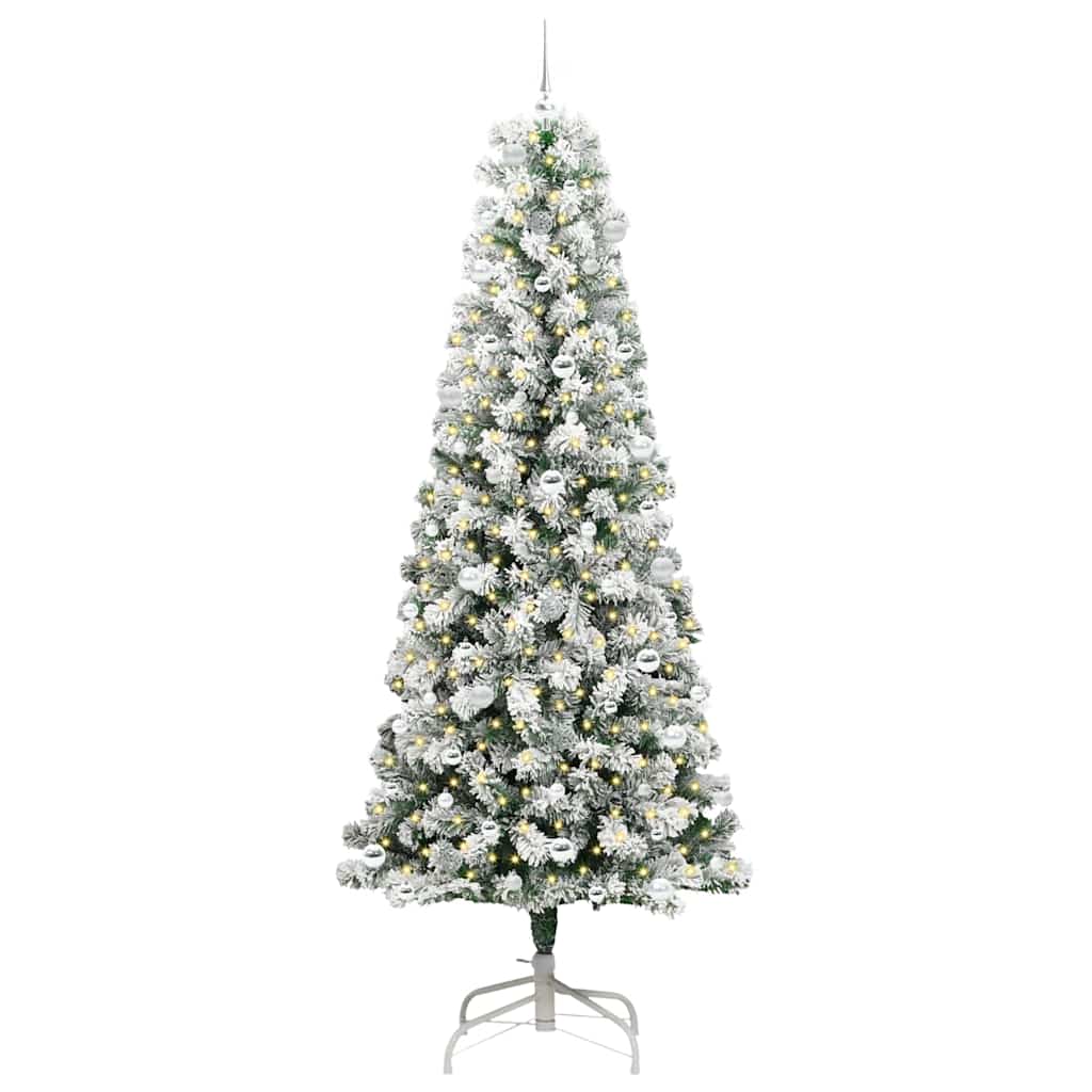 vidaXL Artificial Hinged Christmas Tree Green and White 240 cm