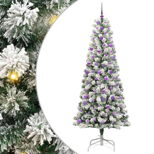 vidaXL Artificial Hinged Christmas Tree Green and White 240 cm
