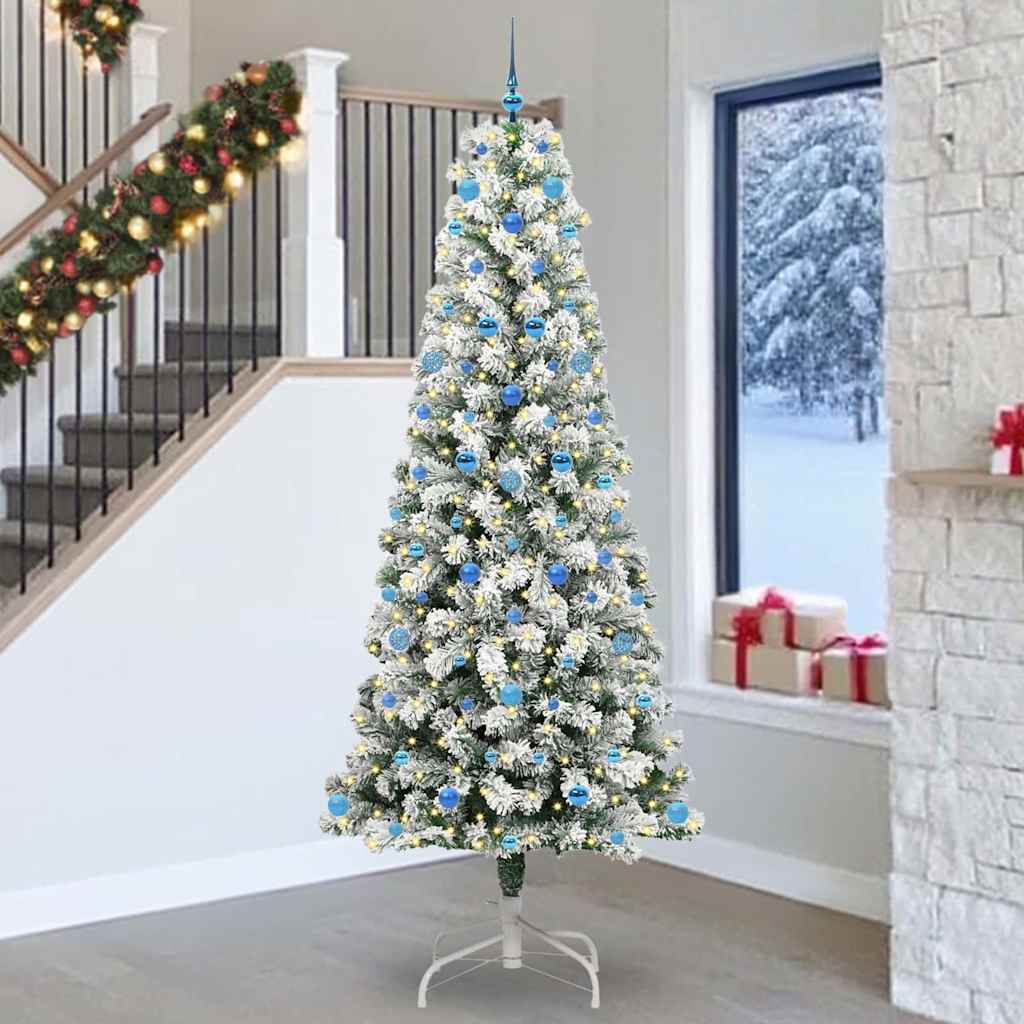 vidaXL Artificial Hinged Christmas Tree Green and White 240 cm