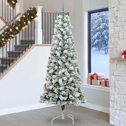 vidaXL Artificial Hinged Christmas Tree Green and White 240 cm