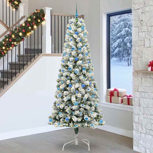 vidaXL Artificial Hinged Christmas Tree Green and White 240 cm