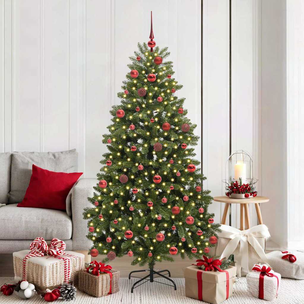 vidaXL Artificial Hinged Christmas Tree 180 cm 300 LEDs Warm White PVC