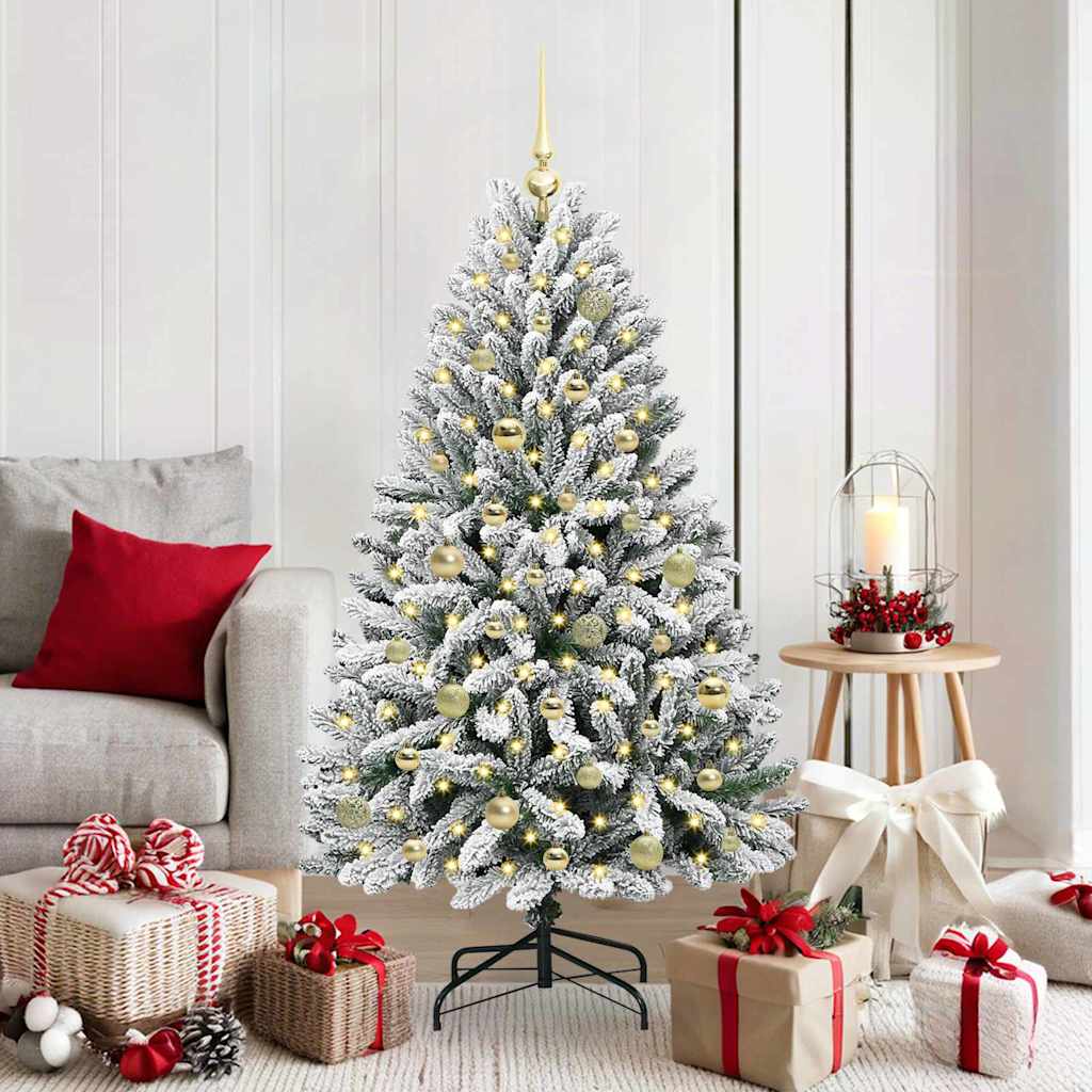 vidaXL Artificial Christmas Tree Green and White 150 cm PVC and Metal