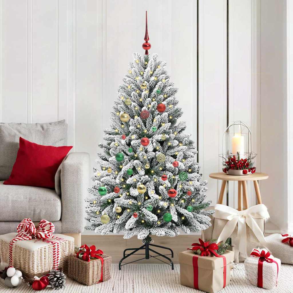 vidaXL Artificial Christmas Tree Green and White 150 cm PVC and Metal