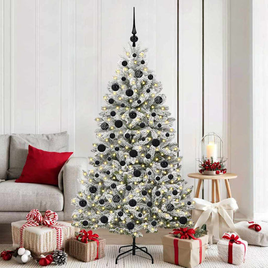 vidaXL Artificial Christmas Tree Green and White 180 cm PVC and Metal