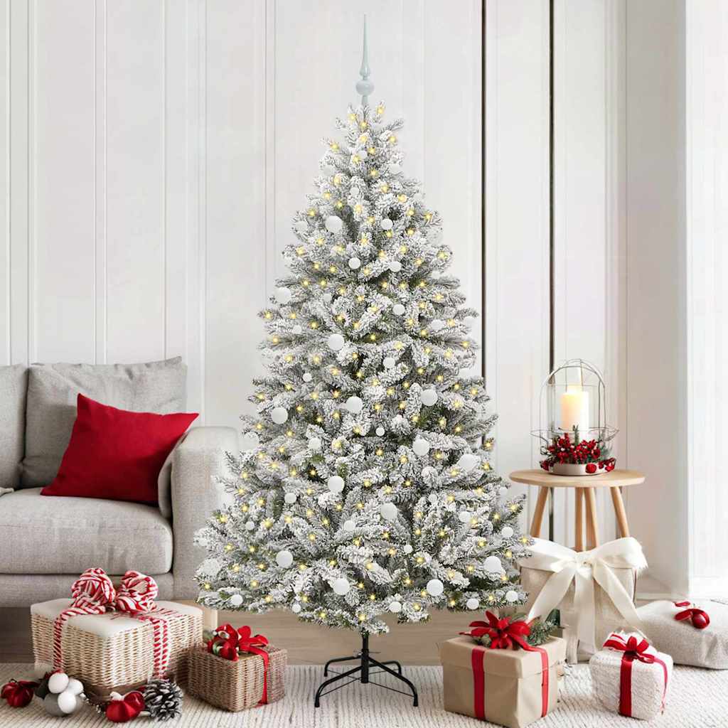vidaXL Artificial Christmas Tree Green and White 180 cm PVC and Metal