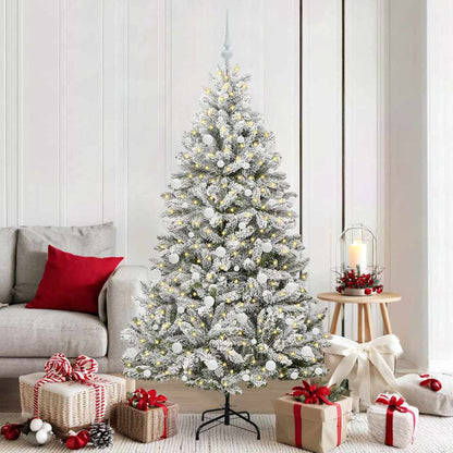 vidaXL Artificial Christmas Tree Green and White 180 cm PVC and Metal