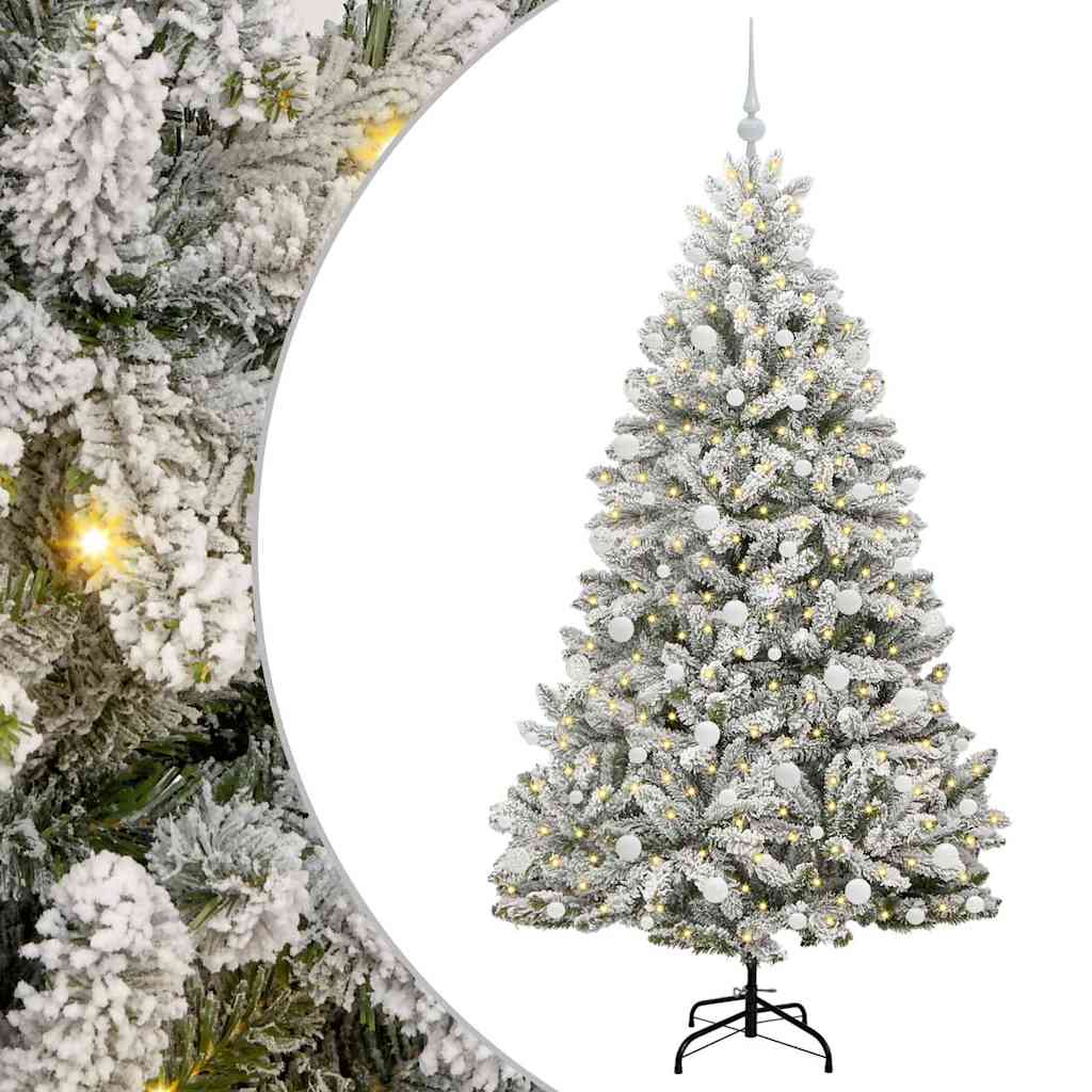 vidaXL Artificial Christmas Tree Green and White 180 cm PVC and Metal