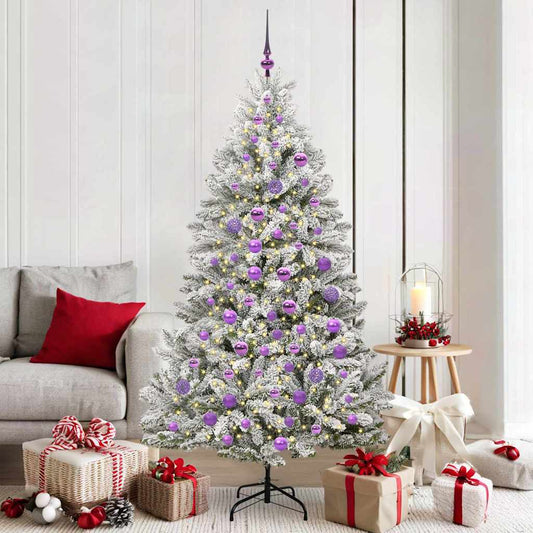 vidaXL Artificial Christmas Tree Green and White 180 cm PVC and Metal
