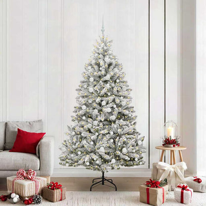 vidaXL Artificial Christmas Tree Green and White 210 cm PVC and Metal