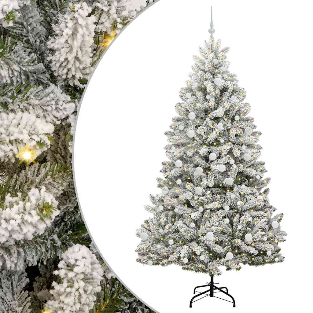 vidaXL Artificial Christmas Tree Green and White 210 cm PVC and Metal