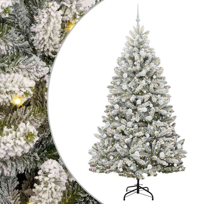 vidaXL Artificial Christmas Tree Green and White 210 cm PVC and Metal