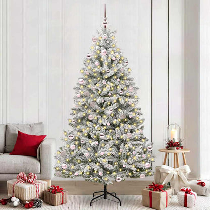 vidaXL Artificial Christmas Tree Green and White 240 cm PVC and Metal