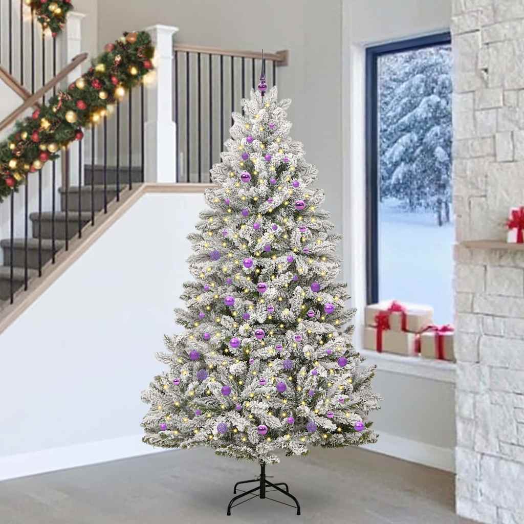 vidaXL Artificial Christmas Tree Green and White 240 cm PVC and Metal