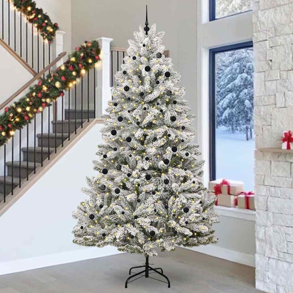 vidaXL Artificial Christmas Tree Green and White 300 cm PVC and Metal