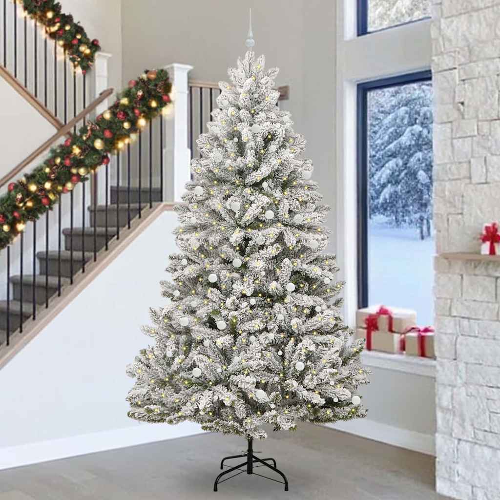 vidaXL Artificial Christmas Tree Green and White 300 cm PVC and Metal