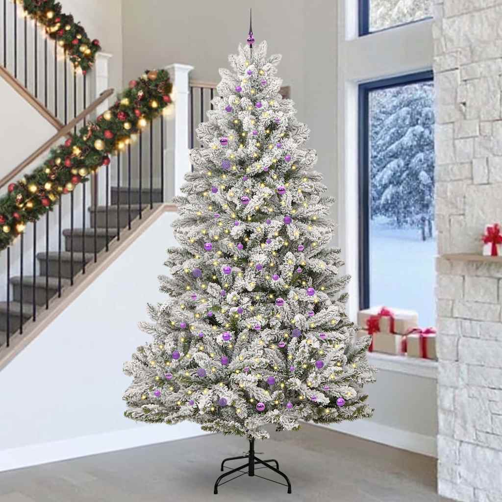 vidaXL Artificial Christmas Tree Green and White 300 cm PVC and Metal