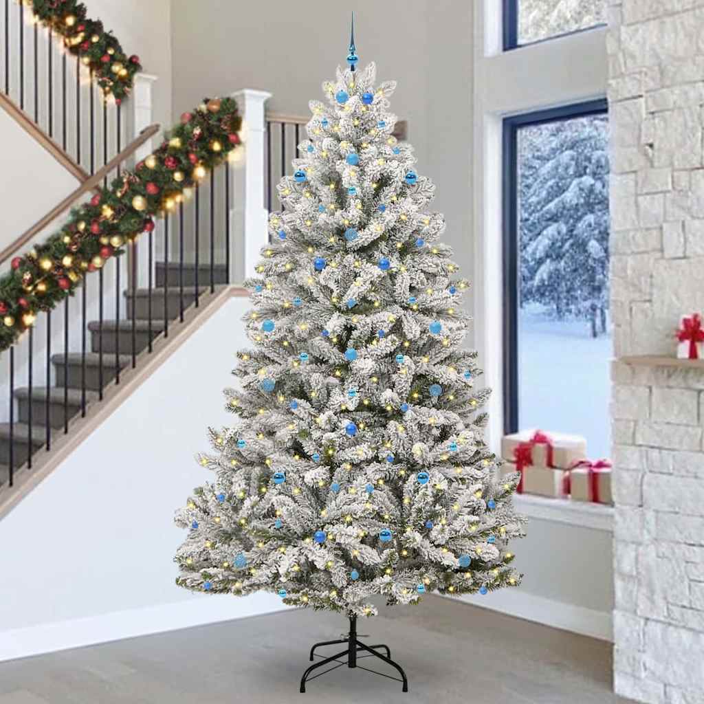 vidaXL Artificial Christmas Tree Green and White 300 cm PVC and Metal