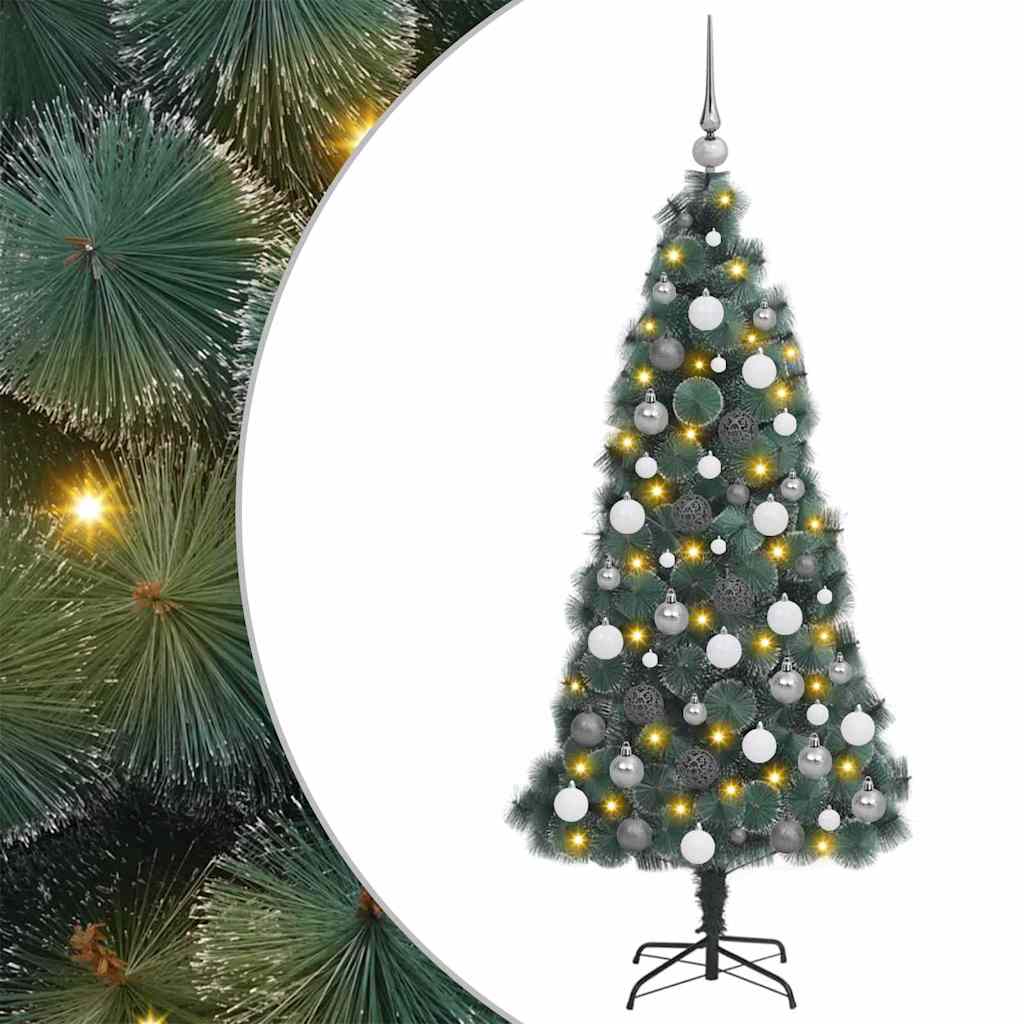 vidaXL Artificial Pre-lit Christmas Tree with Ball Set Green 210 cm