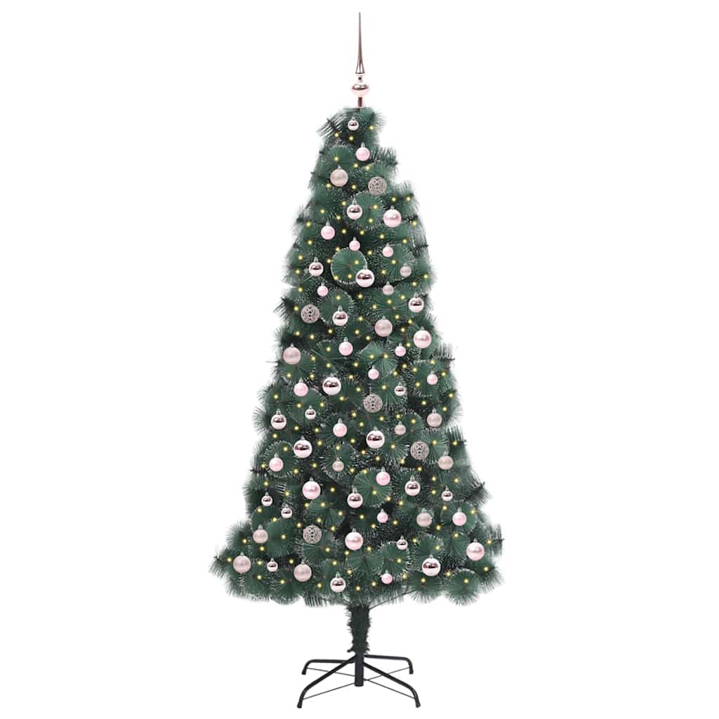 vidaXL Artificial Pre-lit Christmas Tree with Ball Set Green 210 cm