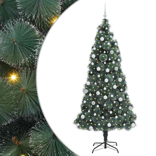 vidaXL Artificial Pre-lit Christmas Tree with Ball Set Green 210 cm