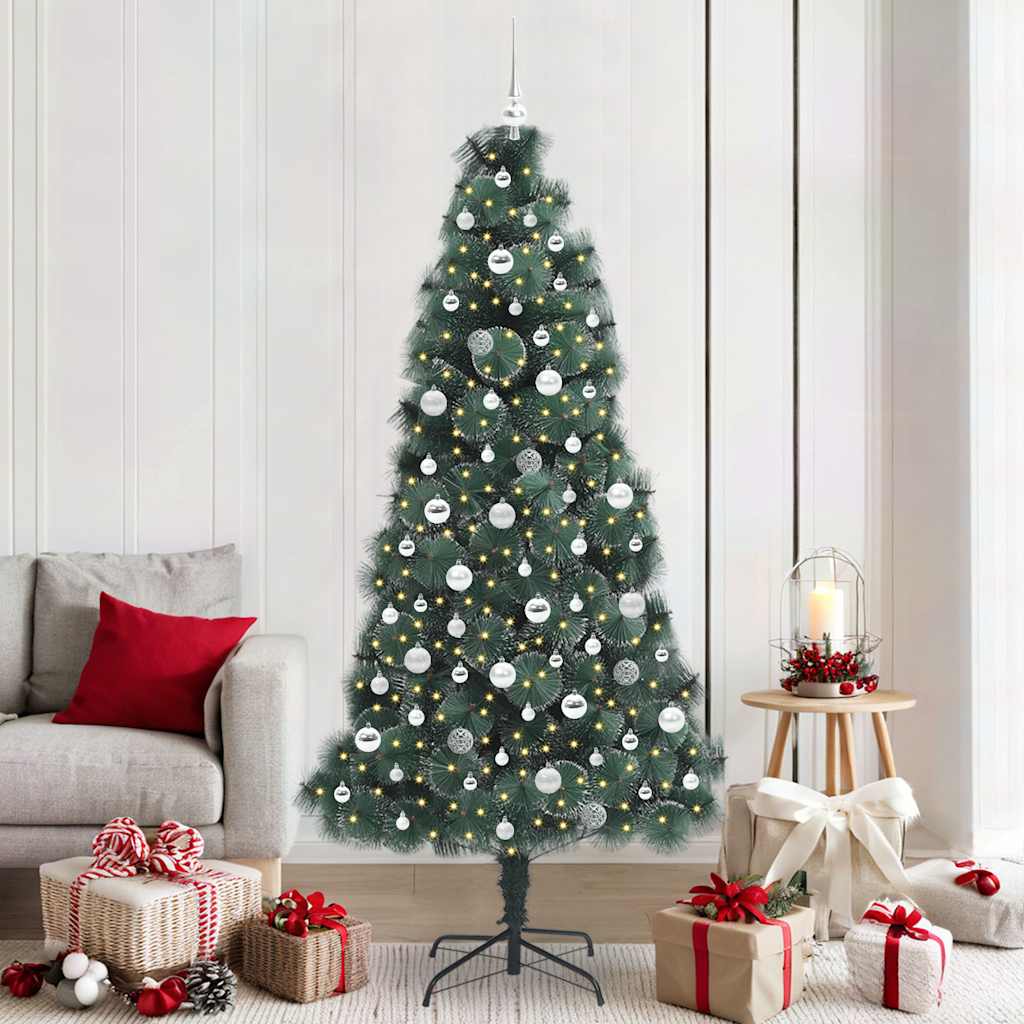 vidaXL Artificial Pre-lit Christmas Tree with Ball Set Green 210 cm