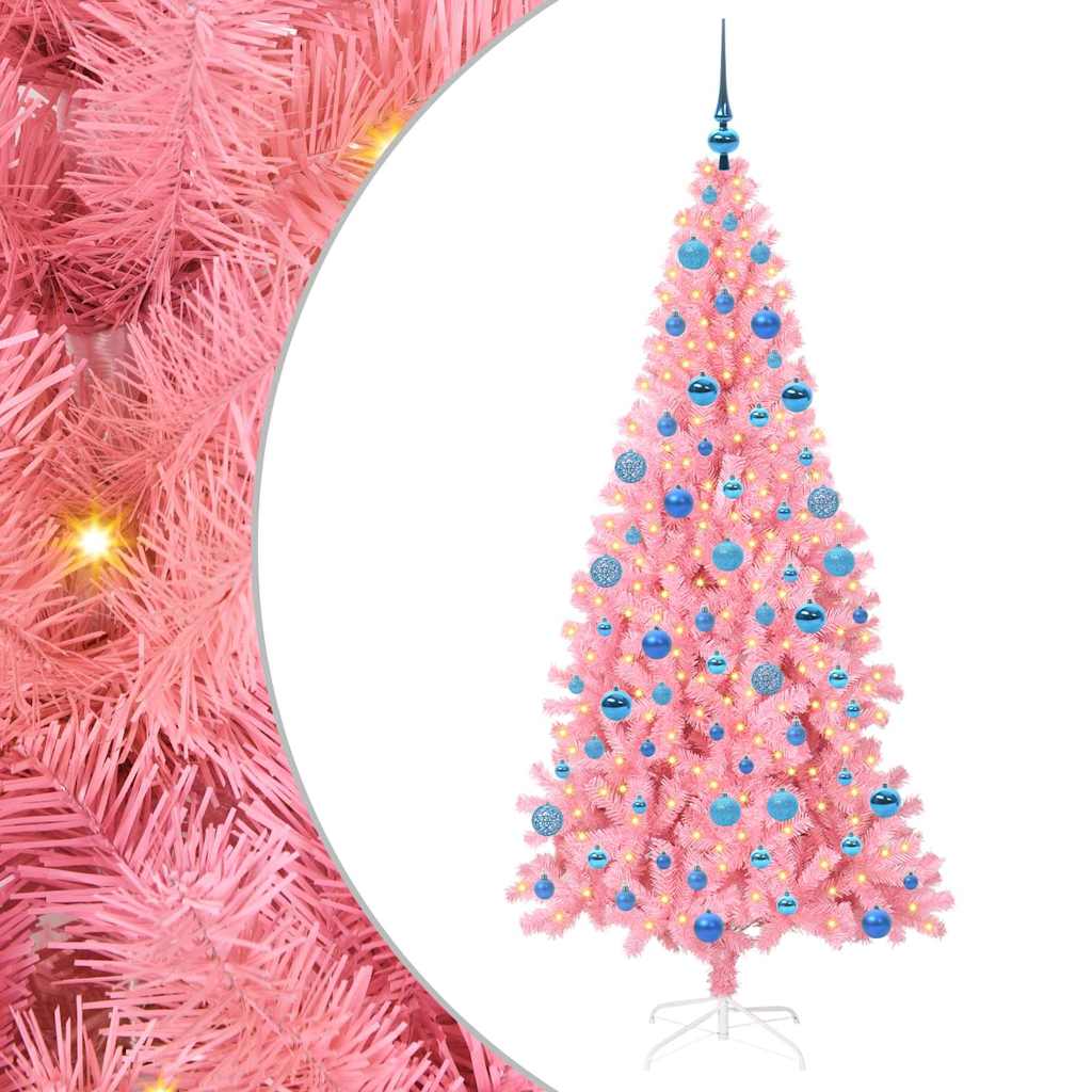 vidaXL Christmas Tree with 300 LEDs with Stand Pink 180 cm PVC