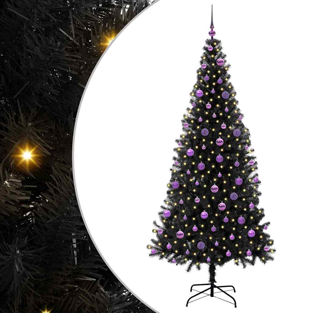 vidaXL Christmas Tree with 300 LEDs with Stand Black 210 cm PVC