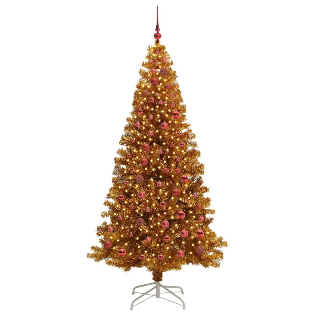 vidaXL Christmas Tree with LED Light Gold 210 cm PET and Steel