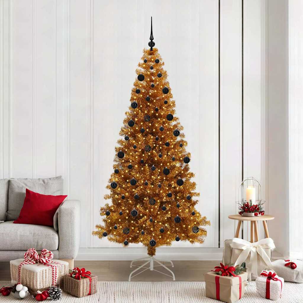 vidaXL Christmas Tree with LED Light Gold 210 cm PET and Steel